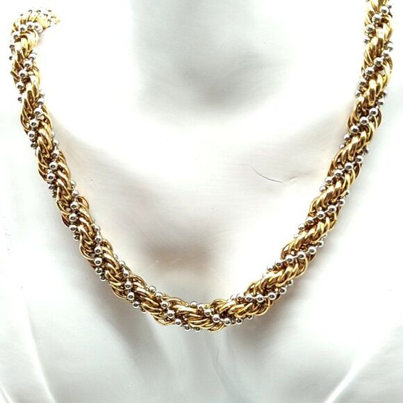 1980s Vintage Gold Rope and Silver Ball Chain Chunky Statement Necklace - Picture 3 of 9
